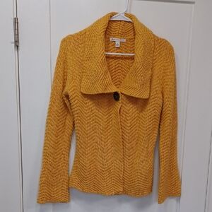 Knit Yellow Sweater Blazer Collar 1 Button Old School Equestrian Vibe Small